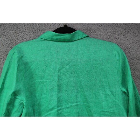 J. Jill Love Linen 3/4 Sleeve Button-Up Tunic-Green-100% Linen-Pockets-Small - Picture 10 of 10